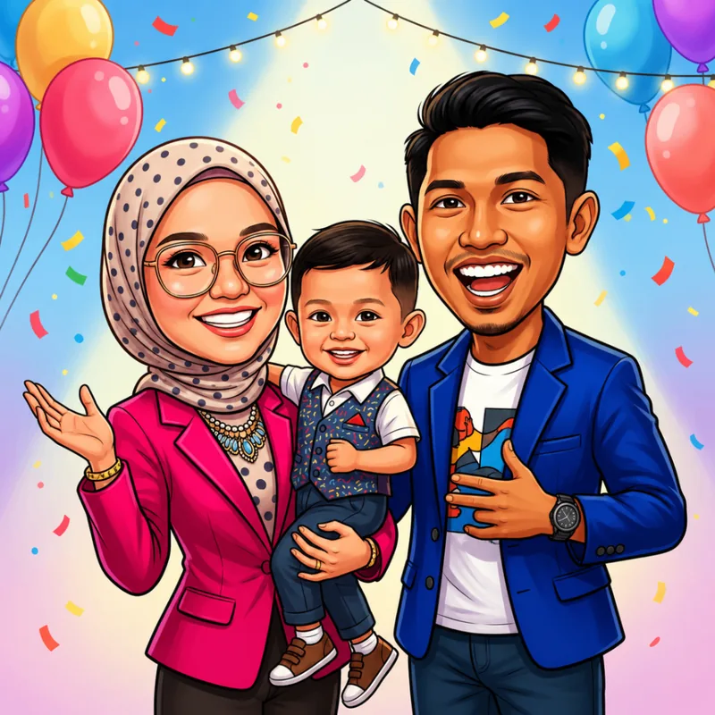 Family final AI caricature portrait